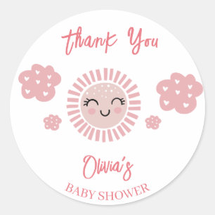 Pink Sunshine Girl Baby Shower Thank You  Classic Round Sticker