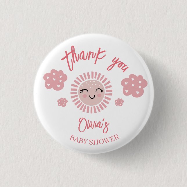 Pink Sunshine Girl Baby Shower Thank You Gift  3 Cm Round Badge (Front)