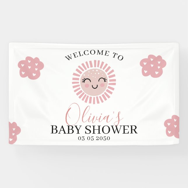 Pink Sunshine Girl Baby Shower Welcome  Banner (Horizontal)
