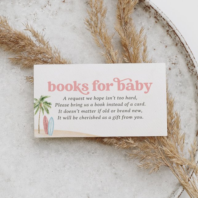 Pink Surf Beach Baby Shower Books for Baby Enclosure Card (Creator Uploaded)