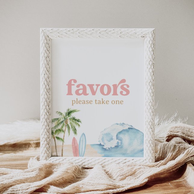 Pink Surf Beach Baby Shower Favours Sign (Creator Uploaded)