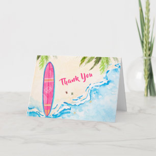 Pink Surf Plam Tree Beach Baby Shower Thank You Card