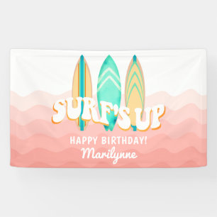 Pink Surfs Up Surfboard Birthday Banner