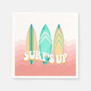 Pink Surfs Up Surfboard Birthday Napkin