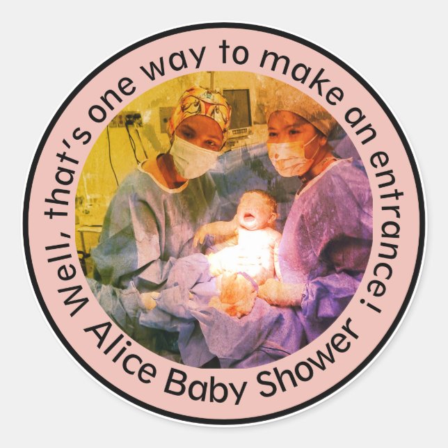PINK Surgeon Baby Delivery Theme for New Parents   Classic Round Sticker (Front)