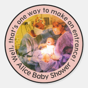 PINK Surgeon Baby Delivery Theme for New Parents   Classic Round Sticker