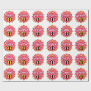 Pink "Surprise!" Gift Box Sticker – Festive Wrapping Paper