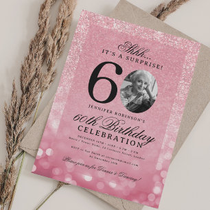 Pink SURPRISE Photo Glam 60th Birthday Party Invitation