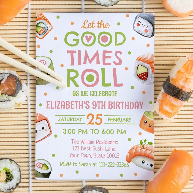 Pink Sushi Birthday Invitation (Creator Uploaded)