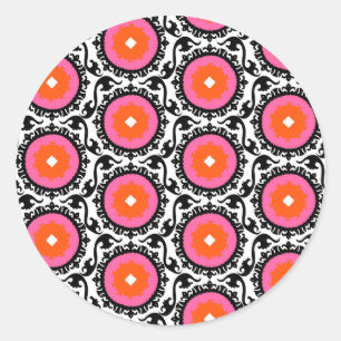 Pink Suzani Pattern Classic Round Sticker