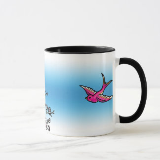 Pink Swallow and Cherry Blossom Mug