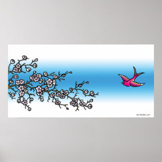 Pink Swallow and Cherry Blossom Poster