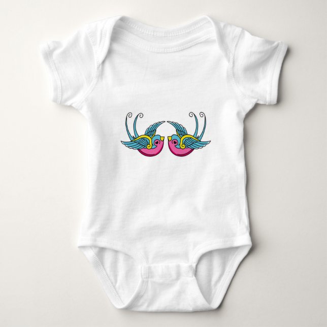 pink swallows baby bodysuit (Front)