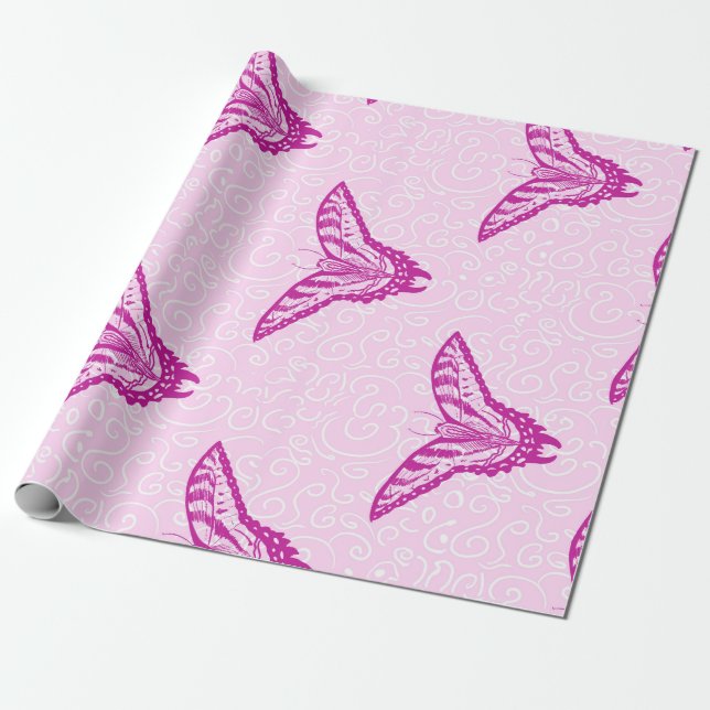 Pink swallowtail butterfly wrapping paper. paper (Unrolled)