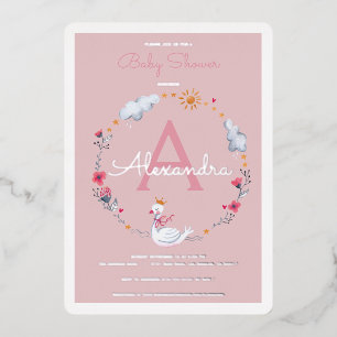 Pink Swan Baby Shower Invitation Floral Girl