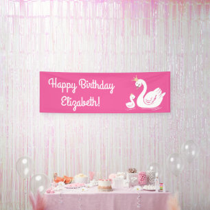 Pink Swan Birthday Party Banner
