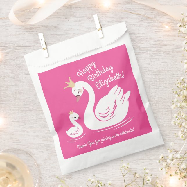 Pink Swan Birthday Party Favour Bags (Clipped)