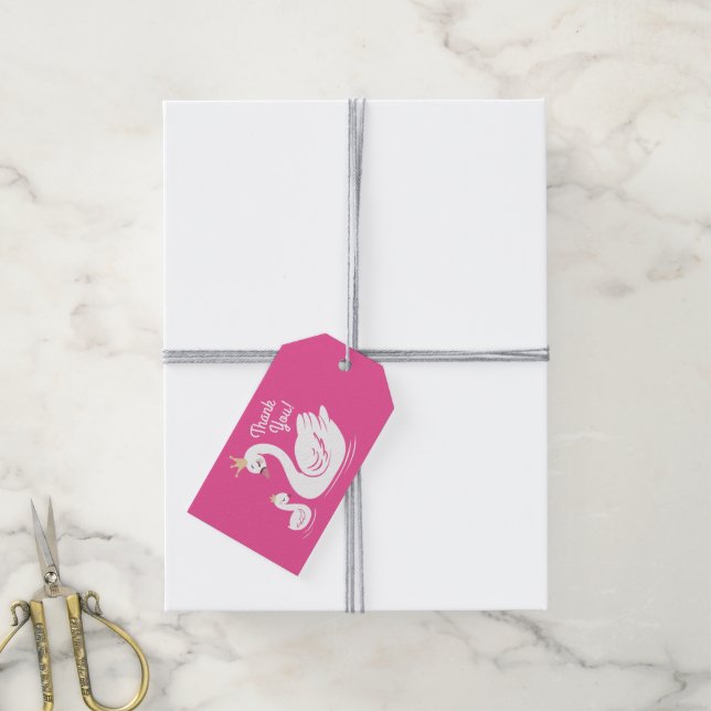Pink Swan Birthday Party Gift Tags (With Twine)