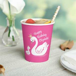 Pink Swan Birthday Party Paper Cups