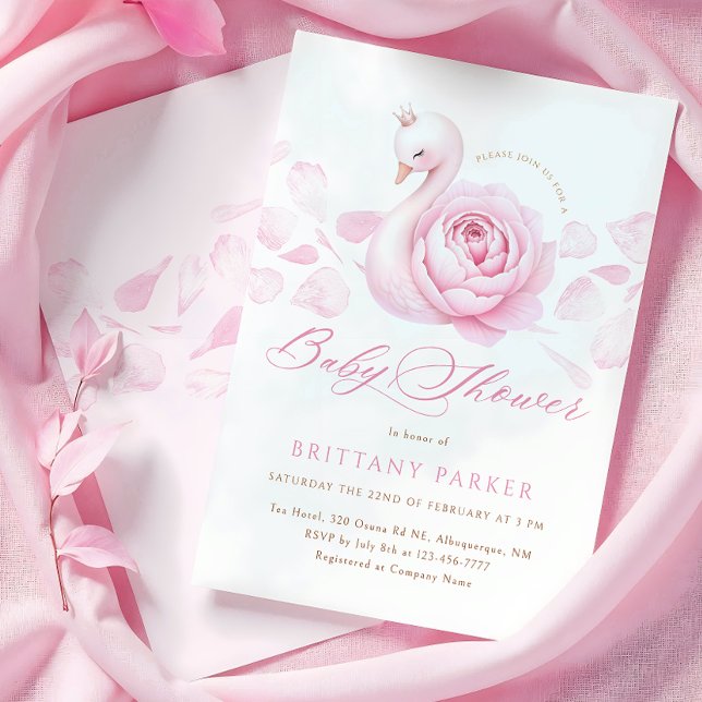 Pink Swan Floral Baby Shower Invitation (Creator Uploaded)