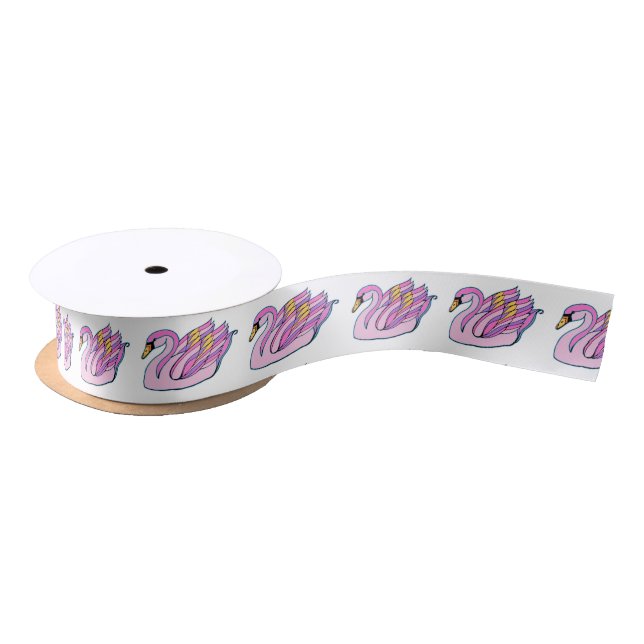 Pink Swans Art - Satin Ribbon (Spool)