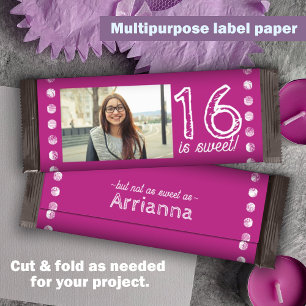 Pink Sweet 16 Birthday Candy Bar Wrapper