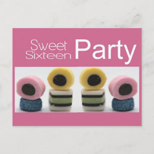 pink sweet 16 invitation postcard