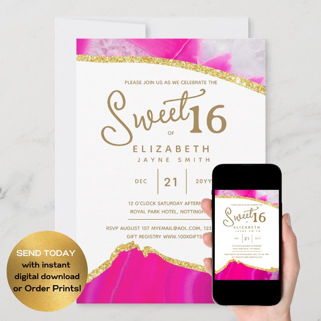Pink SWEET 16 Modern Elegant Budget Birthday Invitation (Creator Uploaded)