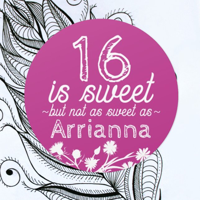 Pink Sweet 16 Part Favour Sticker (hot pink magenta sweet 16 party favor sticker personalized label seal with name for sweets gifts)