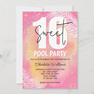 Pink Sweet 16 Pool Party Birthday Invitation