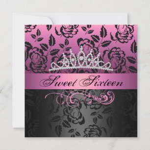 Pink Sweet 16 Princess Tiara Birthday Invitation