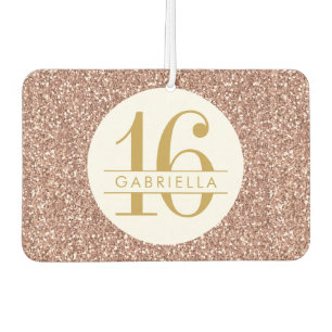 Pink Sweet 16 Rose Gold Glitter Personalized Car Air Freshener