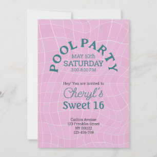 Pink Sweet 16 Summer Pool Party Birthday Invitation