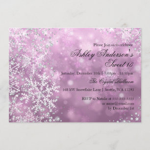Pink Sweet 16 Winter Wonderland Sparkle Snowflakes Invitation