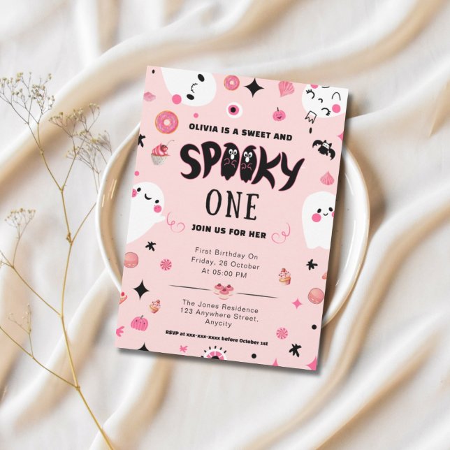 Pink sweet and spooky halloween 1st birthday  invitation (Creator Uploaded)