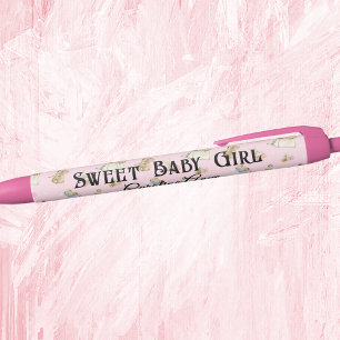 Pink Sweet Baby Girl, Name, Black Ink Black Ink Pen
