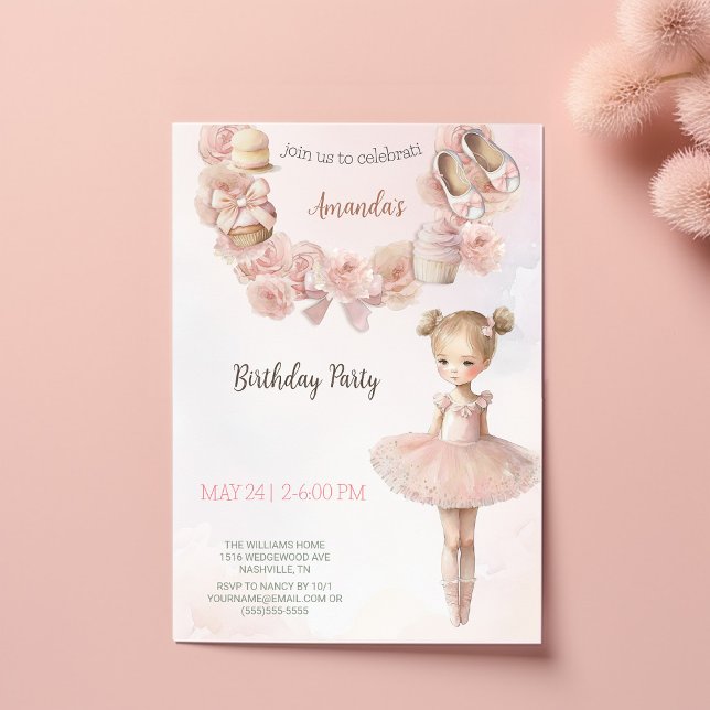 Pink Sweet Ballerina Birthday Invitation (Creator Uploaded)