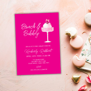 Pink Sweet Cherry Champagne Brunch Baby Shower Invitation