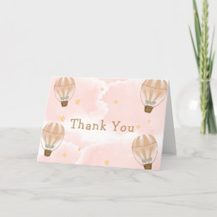 Pink Sweet Cloud Hot Air Balloon Baby Shower  Thank You Card