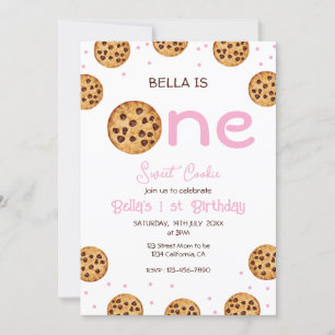Pink  Sweet Cookie 1st Birthday party Invitation