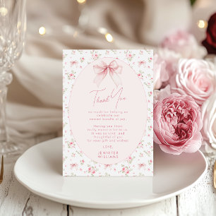 Pink Sweet Coquette Bow Floral Baby Girl Shower Thank You Card