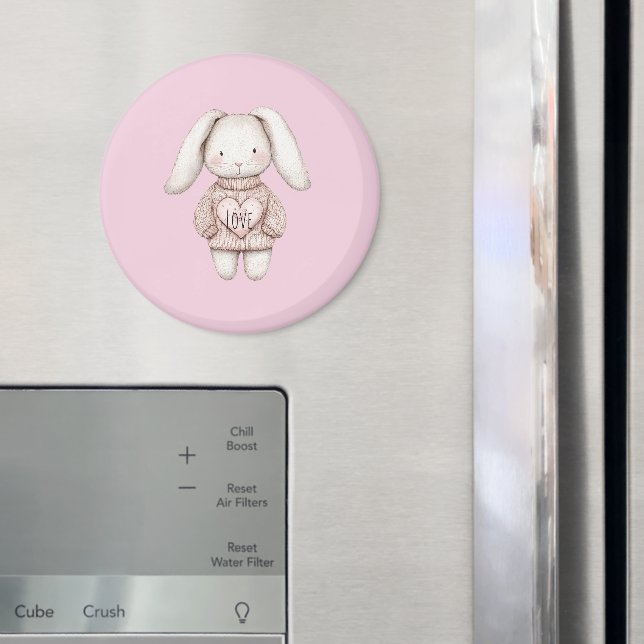 Pink Sweet Cute Bunny Pink Sweater Heart Magnet (In Situ (Fridge))