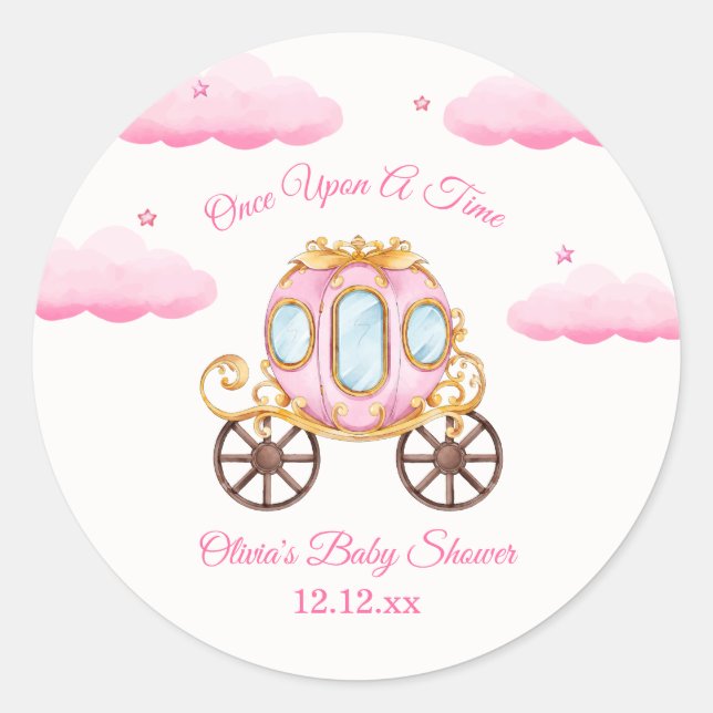 Pink Sweet Fairy Princess Carriage Baby Shower  Classic Round Sticker (Front)