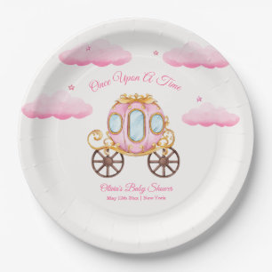 Pink Sweet Fairy Princess Carriage Baby Shower  Paper Plate