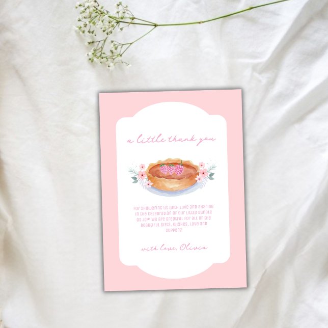 Pink Sweet Floral Cutie Pie Raspberry Baby Shower Thank You Card (Pink Sweet Floral Cutie Pie Raspberry Baby Shower Thank You Card)
