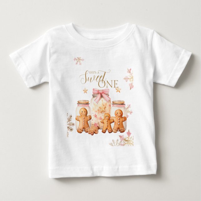 Pink Sweet Gingerbread Christmas Girl Birthday Baby T-Shirt (Front)