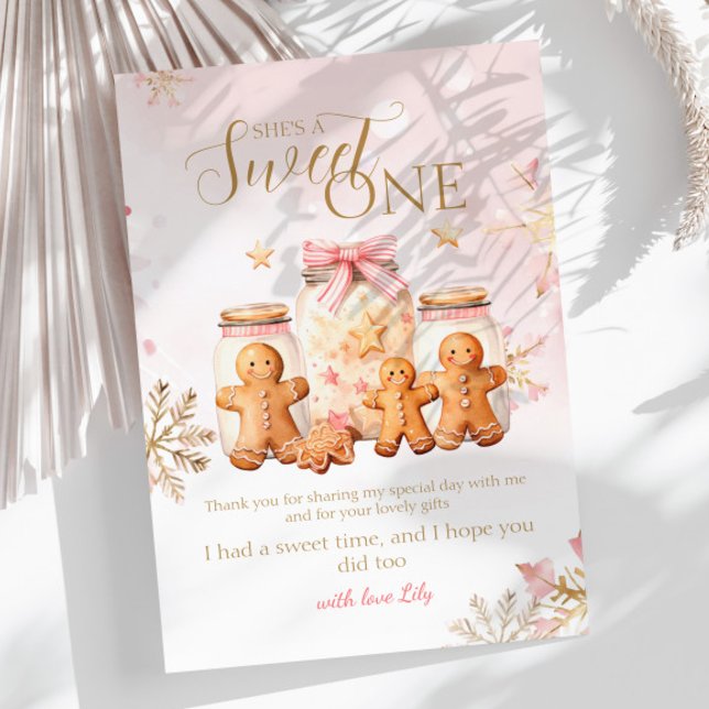 Pink Sweet Gingerbread Christmas Girl Birthday  Thank You Card (Creator Uploaded)