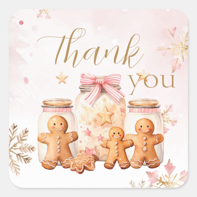 Pink Sweet Gingerbread Thank You Girl Birthday Square Sticker (Front)
