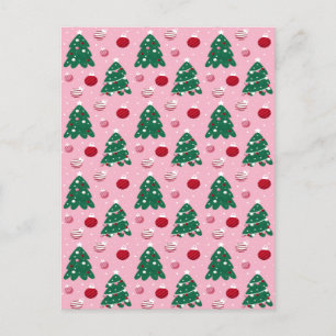 Pink Sweet Greenery Christmas Tree Holiday  Announcement Postcard