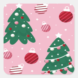 Pink Sweet Greenery Christmas Tree Holiday  Square Sticker